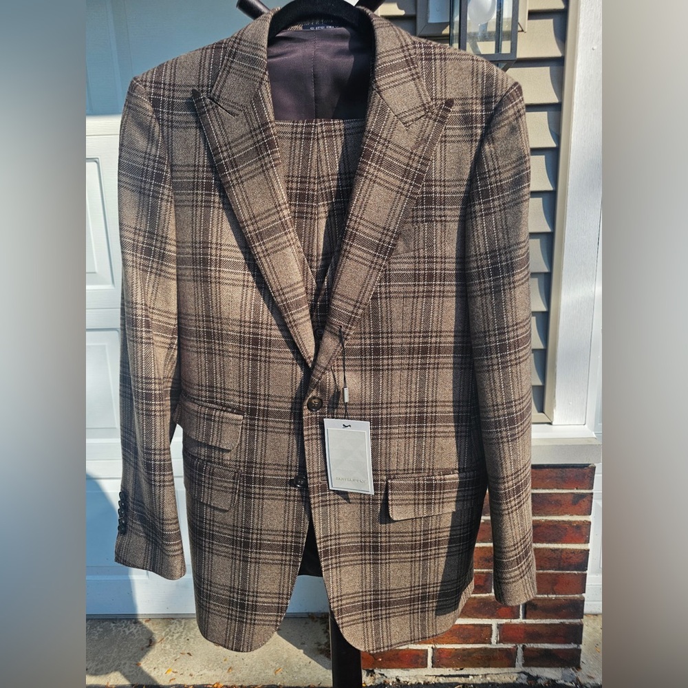 Tan and Brown Plaid 3-Piece Suit
